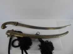 A Ceremonial Persian Saif Sword, the worked handle takes the form of a peacock head, the curved