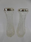 A Pair of Victorian Silver-Topped Cut-Glass Spill Vases, approx 16 cms.