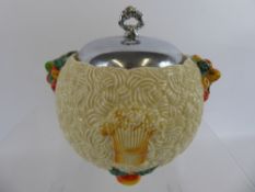 A Clarice Cliff Celtic Harvest Sweet Jar marked to base 'Newport Pottery Co, England' with chrome