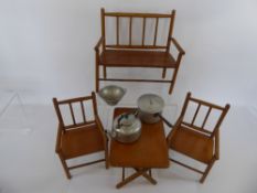 A Quantity of Miniature Wooden Furniture, including two chairs, a table and a bench, together with