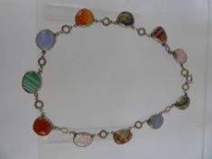 A Silver and Mixed Agate and Quartz Necklace, 38 cms