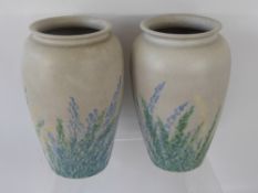 A Pair of Bourne Denby Danesby Ware Vases, delicately hand painted with a herbaceous border,