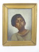 Oil on Canvas, Italian School 'Young Boy Smoking', signed lower left Rossi, approx 26 x 20 cms,