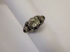 A Vintage 18 ct Hallmarked White Gold Old Cut Diamond Ring, approx 75 pts, the basket set ring
