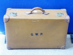 Vintage English 'Orient Make' Suitcase, with leather edging and protected corners, approx 26 x 72