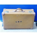 Vintage English 'Orient Make' Suitcase, with leather edging and protected corners, approx 26 x 72