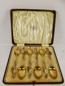 A Set of Victorian Gilt Silver Coffee Spoons, London hallmark, dated 1874, the handle and finial