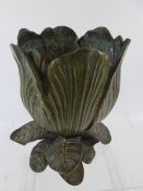 A Bronzed Vase in the form of a tulip flower supported on a base of stem and leaves, approx 22 cms