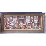 A Framed Woollen Frieze, depicting a Regency scene, approx 82 x 180 cms, framed.