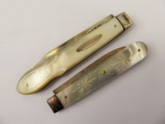 Two Victorian Mother of Pearl and Silver Fruit Knives, the first Sheffield hallmark, dated 1851,