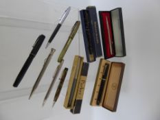 Miscellaneous Vintage Pens and Pencils, including Duo-Fold Parker Pen, Parker stainless steel