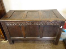 An Antique Oak Blanket Chest, with carved initials depicting the letters A.A. and carved with the