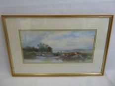 After T.E Wainwright, depicting a pastoral scene, framed and glazed, approx 44 x 29 cms.