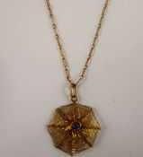 A 15 Ct Gold and Sapphire Web Pendant and 15 ct Gold Chain, approx 2.8 gms