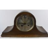 An Edwardian German Oak-Cased Napoleon Mantle Clock, with beaded edge design and a silvered face,