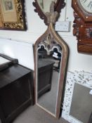 A Repro Wood Framed Gothic Mirror, approx 138 x 43 cms together with white painted mirror approx