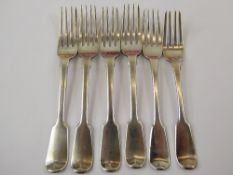 Six Victorian Silver Forks, including four London hallmark, dated 1841, mm John & Henry Lias, a