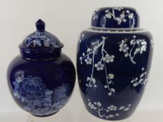 A Taiwanese Blue and White Ginger Jar and Cover, depicting prunus blossom, approx 45 cms high