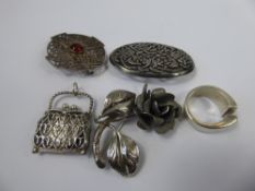 Miscellaneous Silver Jewellery, two Celtic brooches, floral brooch and silver three penny bid
