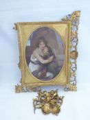 A Victorian Watercolour, depicting a mother and daughter, presented in a gilt wood frame, approx