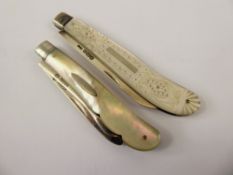 Two Mother of Pearl Fruit Knives, silver pocket knife, Sheffield hallmark, dated 1899/1900, mm