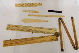 Miscellaneous Items, including two antique ivory rulers, an ivory cased pen knife and some
