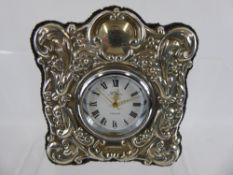 R Carr Silver Travelling Clock, enamel face, Roman dial, approx 3 x 3 cms