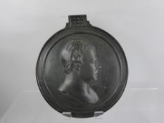 A Bronzed Metal Wall Plaque believed to be that of Sir Walter Scott, approx 29 cms dia.