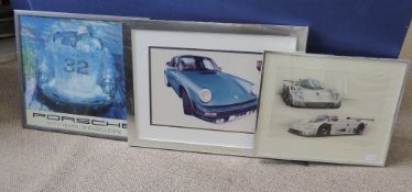 Motor Racing Interest - Pictures and Prints of Porsche, including a photographic print of an