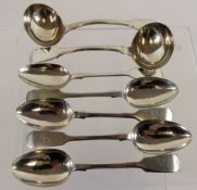Five Silver Victorian Dessert Spoons, Newcastle hallmark, dated 1850, mm Thomas Sewill together with