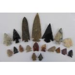 Seventeen North American Native Indian (Cherokee) Flint and Coloured Stone Points, of various