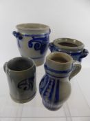 A Quantity of Westerwald Style German Pottery, including two large jars, four ale jugs and a