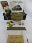 A Collection of Railway Memorabilia, including two brass plaques, one oval reading "By Royal Letters