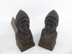 A Pair of French Cast Iron Fire Dogs, possibly depicting the saint Joan of Arc.