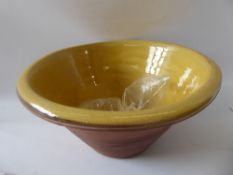 A Large Antique French Yellow-Glazed Terracotta Mixing Bowl, approx 21 x 38 cms