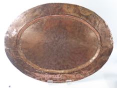 A Large Arts and Crafts-Style Hammered Copper Tray, approx 54 x 40 cms.