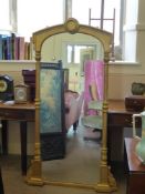 A Gilt Effect Over Mantel Pier Mirror, having reeded columns with arched top, approx 94 x 163 cms.