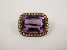 Antique Yellow Gold Amethyst and Seed Pearl Brooch, the amethyst measures 20 x 15 mm, approx 6.2