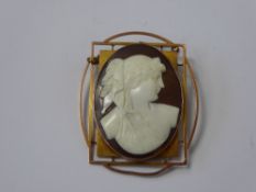 A 9ct Rose & Yellow Gold Cameo Brooch, set in an Art Deco setting, depicting a classical profile,