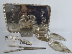 Miscellaneous Items, including a silver metal rectangular tray depicting five angels in relief