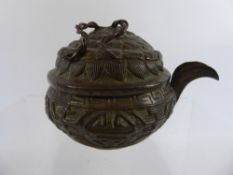 An Antique Chinese Tea Pot & Cover, with a unusual side-pouring spout, depicting a mythical