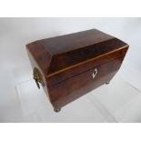 A Regency Burr Walnut Tea Caddy, the caddy having lion mask handles on ball feet, approx 19 x 12 x