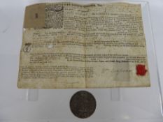 An English 18th Century Indenture, a binding contract to serve an apprenticeship, signed William