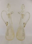 A Pair of Cut Glass German Claret Jugs and Stoppers, approx 37 cms