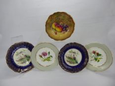 A Pair of Copeland Cabinet Plates, hand painted with raised floral decoration, factory marks to base