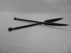 Two African Ebony Spears with Turned Handles, approx 70 and 73 cms.