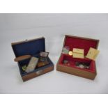 A Gentleman's Lot, comprising company cap badges, Hook's Cologne, eye glass etc., coins in a box,
