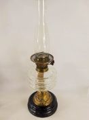 An Edwardian Brass and Opaque Glass Oil Lamp, approx 56 cms