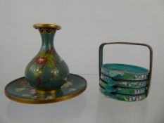 A Quantity of Cloisonné, comprising a miniature baluster vase, four trinket dishes on stand and a