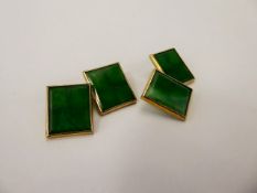 A Pair of Gentleman's 18 ct Yellow Gold and Emerald Green Jade Cuff Links, approx wt. 5.4 gms.